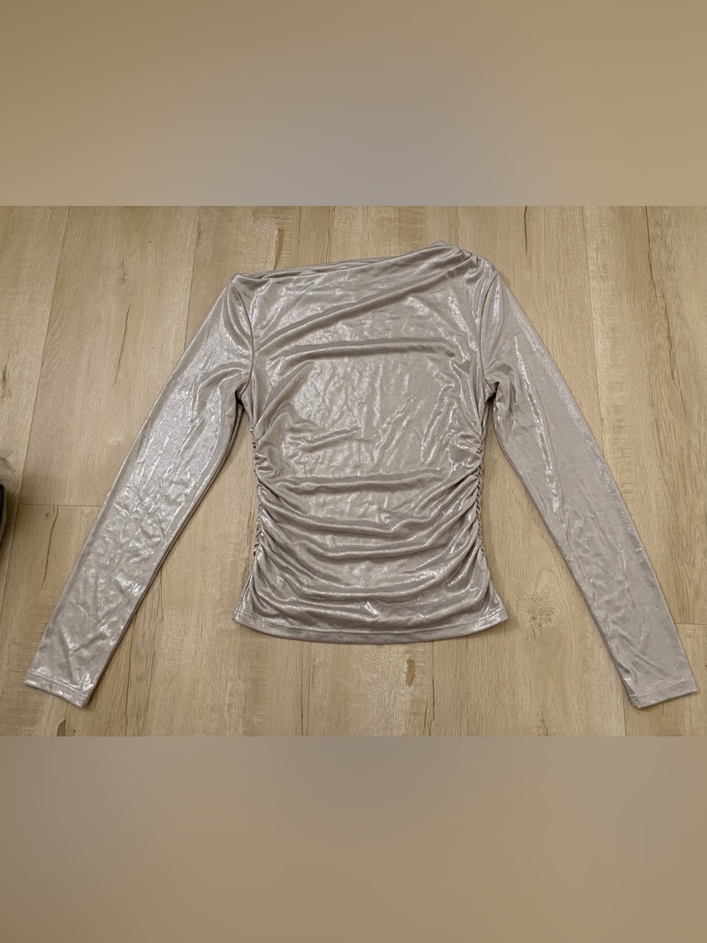 Abercrombie & Fitch Metallic Shimmer Asymmetric Ruched Long-Sleeve Top